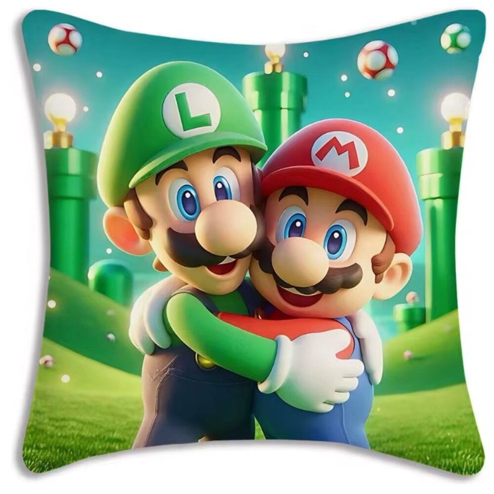 Super Mario Luigi Hugging Decorative Pillow 18x18 Removable Cover